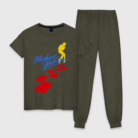 Женская пижама хлопок с принтом Michael Jackson (11) в Петрозаводске, 100% хлопок | брюки и футболка прямого кроя, без карманов, на брюках мягкая резинка на поясе и по низу штанин | Тематика изображения на принте: майкл джексон