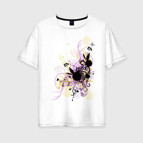 Женская футболка хлопок Oversize с принтом 2 rabbit in flowers в Петрозаводске, 100% хлопок | свободный крой, круглый ворот, спущенный рукав, длина до линии бедер
 | flowers | playboy | зайчик | плейбой | цветы