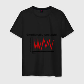 Мужская футболка хлопок с принтом Emotionally Unstable! в Петрозаводске, 100% хлопок | прямой крой, круглый вырез горловины, длина до линии бедер, слегка спущенное плечо. | Тематика изображения на принте: pulse | кардиограмма | пульс | ритм сердца | сердце