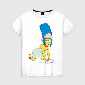 Женская футболка хлопок с принтом Мардж в Петрозаводске, 100% хлопок | прямой крой, круглый вырез горловины, длина до линии бедер, слегка спущенное плечо | simpsons | мардж | симпсоны | симсоны