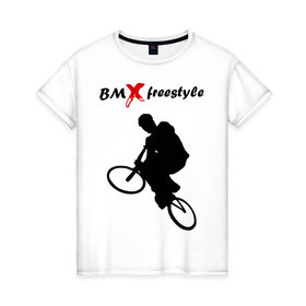 Женская футболка хлопок с принтом BMX freestyle (2) в Петрозаводске, 100% хлопок | прямой крой, круглый вырез горловины, длина до линии бедер, слегка спущенное плечо | moto gp | motokross | x fighters | мото | мотокросс | х файтерс | экстрим