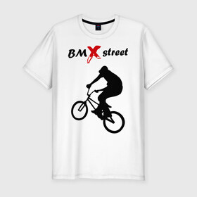 Мужская футболка премиум с принтом BMX street (2) в Петрозаводске, 92% хлопок, 8% лайкра | приталенный силуэт, круглый вырез ворота, длина до линии бедра, короткий рукав | bmx | extreme | street | бмх | велик | велосипед | улица | уличная культура | экстрим