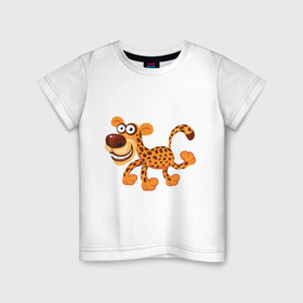Детская футболка хлопок с принтом Леопард smile в Петрозаводске, 100% хлопок | круглый вырез горловины, полуприлегающий силуэт, длина до линии бедер | leopard | животные | леопард | улыбка