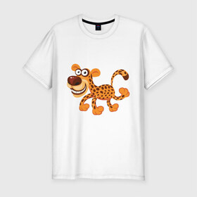 Мужская футболка премиум с принтом Леопард smile в Петрозаводске, 92% хлопок, 8% лайкра | приталенный силуэт, круглый вырез ворота, длина до линии бедра, короткий рукав | leopard | животные | леопард | улыбка
