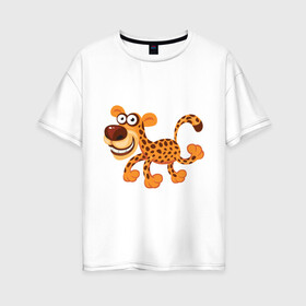Женская футболка хлопок Oversize с принтом Леопард smile в Петрозаводске, 100% хлопок | свободный крой, круглый ворот, спущенный рукав, длина до линии бедер
 | leopard | животные | леопард | улыбка