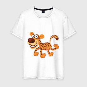 Мужская футболка хлопок с принтом Леопард smile в Петрозаводске, 100% хлопок | прямой крой, круглый вырез горловины, длина до линии бедер, слегка спущенное плечо. | leopard | животные | леопард | улыбка