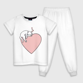 Детская пижама хлопок с принтом Кошка на сердце в Петрозаводске, 100% хлопок |  брюки и футболка прямого кроя, без карманов, на брюках мягкая резинка на поясе и по низу штанин
 | животные | коты | кошка | кошки | сердечки | сердце