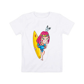 Детская футболка хлопок с принтом Surfer  Girl в Петрозаводске, 100% хлопок | круглый вырез горловины, полуприлегающий силуэт, длина до линии бедер | girl | surf | surfer | surfer girl | волна | девочка серфер | на гребне | серф | серфер | серфинг