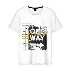 Мужская футболка хлопок с принтом One Way (2) в Петрозаводске, 100% хлопок | прямой крой, круглый вырез горловины, длина до линии бедер, слегка спущенное плечо. | urban style | городской стиль | графика | дорожные знаки | односторонее движение | уличная мода | уличный стиль | урбан стайл