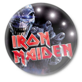 Значок с принтом Iron maiden sign в Петрозаводске,  металл | круглая форма, металлическая застежка в виде булавки | iron maiden | manowar | metall | metallica | рок | хэви метал
