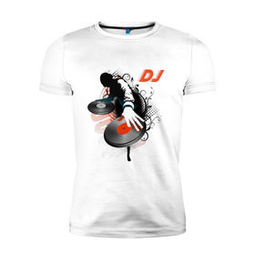 Мужская футболка премиум с принтом DJ Black в Петрозаводске, 92% хлопок, 8% лайкра | приталенный силуэт, круглый вырез ворота, длина до линии бедра, короткий рукав | dj | вертушки | винил | диджей | клуб