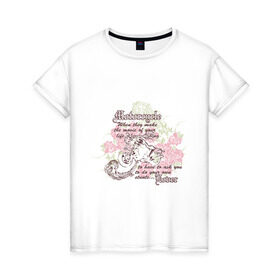 Женская футболка хлопок с принтом Мото и розы в Петрозаводске, 100% хлопок | прямой крой, круглый вырез горловины, длина до линии бедер, слегка спущенное плечо | moto | байк | мото | мотоспорт | роза | цветы | экстрим