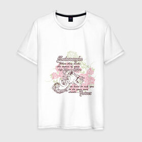 Мужская футболка хлопок с принтом Мото и розы в Петрозаводске, 100% хлопок | прямой крой, круглый вырез горловины, длина до линии бедер, слегка спущенное плечо. | moto | байк | мото | мотоспорт | роза | цветы | экстрим