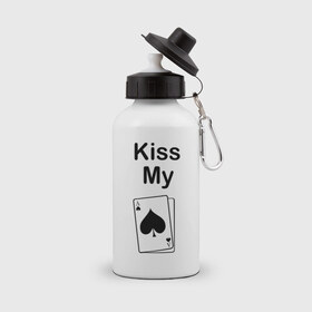 Бутылка спортивная с принтом Kiss my в Петрозаводске, металл | емкость — 500 мл, в комплекте две пластиковые крышки и карабин для крепления | ace | kiss | kiss my | my | poker | карта | карты | колода | масть | пики | покер | туз