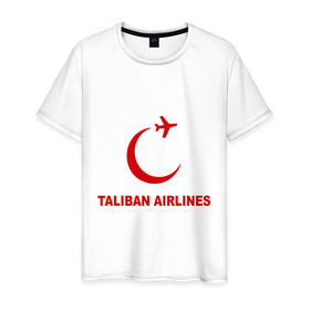 Мужская футболка хлопок с принтом Taliban airlines (2) в Петрозаводске, 100% хлопок | прямой крой, круглый вырез горловины, длина до линии бедер, слегка спущенное плечо. | airlines | taliban | авиалинии | полет | рейс | самолет | талибы