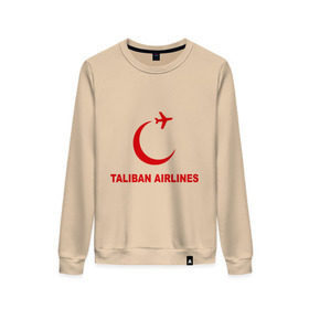 Женский свитшот хлопок с принтом Taliban airlines (2) в Петрозаводске, 100% хлопок | прямой крой, круглый вырез, на манжетах и по низу широкая трикотажная резинка  | airlines | taliban | авиалинии | полет | рейс | самолет | талибы