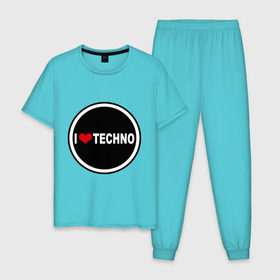 Мужская пижама хлопок с принтом I love techno (2) в Петрозаводске, 100% хлопок | брюки и футболка прямого кроя, без карманов, на брюках мягкая резинка на поясе и по низу штанин
 | Тематика изображения на принте: 