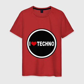Мужская футболка хлопок с принтом I love techno (2) в Петрозаводске, 100% хлопок | прямой крой, круглый вырез горловины, длина до линии бедер, слегка спущенное плечо. | Тематика изображения на принте: 
