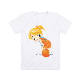 Детская футболка хлопок с принтом Баскетболистка в Петрозаводске, 100% хлопок | круглый вырез горловины, полуприлегающий силуэт, длина до линии бедер | баскетбольный мяч | девочка баскетболистка