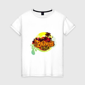Женская футболка хлопок с принтом Beach в Петрозаводске, 100% хлопок | прямой крой, круглый вырез горловины, длина до линии бедер, слегка спущенное плечо | beach | остров | пальмы | пляж