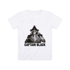 Детская футболка хлопок с принтом Captain Black в Петрозаводске, 100% хлопок | круглый вырез горловины, полуприлегающий силуэт, длина до линии бедер | Тематика изображения на принте: пират | скелет