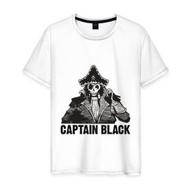 Мужская футболка хлопок с принтом Captain Black в Петрозаводске, 100% хлопок | прямой крой, круглый вырез горловины, длина до линии бедер, слегка спущенное плечо. | пират | скелет