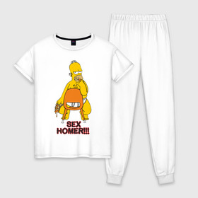 Женская пижама хлопок с принтом Simpsons (2) в Петрозаводске, 100% хлопок | брюки и футболка прямого кроя, без карманов, на брюках мягкая резинка на поясе и по низу штанин | гомер