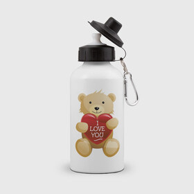 Бутылка спортивная с принтом Медведь с сердцем (3) в Петрозаводске, металл | емкость — 500 мл, в комплекте две пластиковые крышки и карабин для крепления | Тематика изображения на принте: люблю | медведь | медвежонок | медвежонок с сердцем | мишка | мишка с сердечком | мишка с сердцем | сердечко | сердце