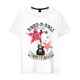 Мужская футболка хлопок с принтом Rock n roll в Петрозаводске, 100% хлопок | прямой крой, круглый вырез горловины, длина до линии бедер, слегка спущенное плечо. | гитара