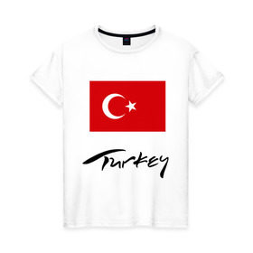 Женская футболка хлопок с принтом Turkey (2) в Петрозаводске, 100% хлопок | прямой крой, круглый вырез горловины, длина до линии бедер, слегка спущенное плечо | Тематика изображения на принте: turkey | алания | анталья | белек | отдых в турции | отпуск в турции | турецкий флаг | турция | флаг турции