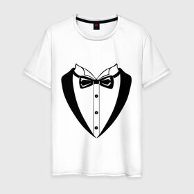 Мужская футболка хлопок с принтом Смокинг с бабочкой в Петрозаводске, 100% хлопок | прямой крой, круглый вырез горловины, длина до линии бедер, слегка спущенное плечо. | костюм | строгая