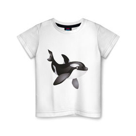 Детская футболка хлопок с принтом Дельфинчик в Петрозаводске, 100% хлопок | круглый вырез горловины, полуприлегающий силуэт, длина до линии бедер | Тематика изображения на принте: дельфин | дельфинчик