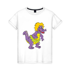 Женская футболка хлопок с принтом Динозаврик в Петрозаводске, 100% хлопок | прямой крой, круглый вырез горловины, длина до линии бедер, слегка спущенное плечо | динозавр | динозаврик | дракон. дракончик