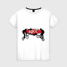 Женская футболка хлопок с принтом BMX (2) в Петрозаводске, 100% хлопок | прямой крой, круглый вырез горловины, длина до линии бедер, слегка спущенное плечо | bmx | бмх | велик | вело | велосипед | велосипедист | велоспорт | райдер | фрирайд | экстремальный спорт | экстрим