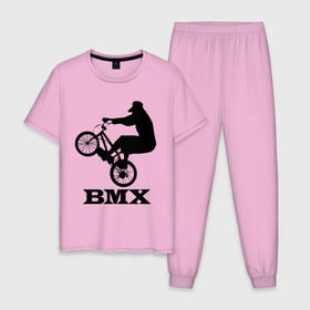 Мужская пижама хлопок с принтом BMX (3) в Петрозаводске, 100% хлопок | брюки и футболка прямого кроя, без карманов, на брюках мягкая резинка на поясе и по низу штанин
 | bmx | бмх | велик | вело | велосипед | велосипедист | велоспорт | райдер | фрирайд | экстремальный спорт | экстрим