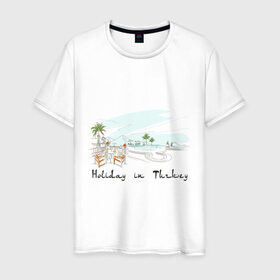 Мужская футболка хлопок с принтом Holidey inTurkey в Петрозаводске, 100% хлопок | прямой крой, круглый вырез горловины, длина до линии бедер, слегка спущенное плечо. | turkey | отдых в турции | отпуск в турции | турция