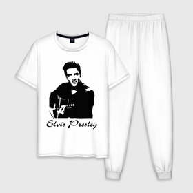 Мужская пижама хлопок с принтом Elvis Presley (2) в Петрозаводске, 100% хлопок | брюки и футболка прямого кроя, без карманов, на брюках мягкая резинка на поясе и по низу штанин
 | гитара