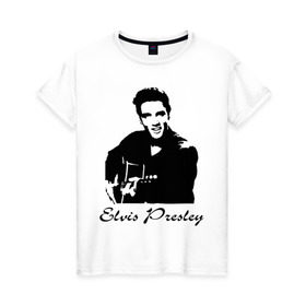 Женская футболка хлопок с принтом Elvis Presley (2) в Петрозаводске, 100% хлопок | прямой крой, круглый вырез горловины, длина до линии бедер, слегка спущенное плечо | гитара