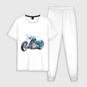 Мужская пижама хлопок с принтом Мотоцикл в Петрозаводске, 100% хлопок | брюки и футболка прямого кроя, без карманов, на брюках мягкая резинка на поясе и по низу штанин
 | motocycle | байк | байкерам | для байкеров | мото | мотоцикл