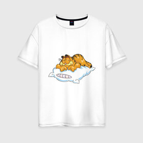 Женская футболка хлопок Oversize с принтом Гарфилд в Петрозаводске, 100% хлопок | свободный крой, круглый ворот, спущенный рукав, длина до линии бедер
 | garfield | гарфилд