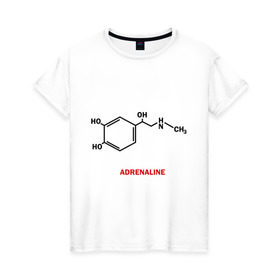 Женская футболка хлопок с принтом Адреналин в Петрозаводске, 100% хлопок | прямой крой, круглый вырез горловины, длина до линии бедер, слегка спущенное плечо | adrenaline | адреналин | формула | химическая формула | химия