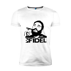 Мужская футболка премиум с принтом Фидель Кастро в Петрозаводске, 92% хлопок, 8% лайкра | приталенный силуэт, круглый вырез ворота, длина до линии бедра, короткий рукав | Тематика изображения на принте: кастро | куба | лидер | предводитель | свобода | фидель