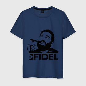 Мужская футболка хлопок с принтом Фидель Кастро в Петрозаводске, 100% хлопок | прямой крой, круглый вырез горловины, длина до линии бедер, слегка спущенное плечо. | кастро | куба | лидер | предводитель | свобода | фидель