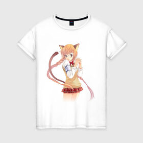 Женская футболка хлопок с принтом Аниме девушка школьница в Петрозаводске, 100% хлопок | прямой крой, круглый вырез горловины, длина до линии бедер, слегка спущенное плечо | anime | девушка | школьница