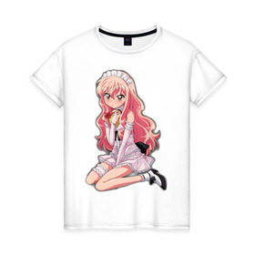 Женская футболка хлопок с принтом Аниме сердитая девушка в Петрозаводске, 100% хлопок | прямой крой, круглый вырез горловины, длина до линии бедер, слегка спущенное плечо | anime | аниме | аниме сердитая девушка | анимэ