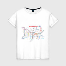 Женская футболка хлопок с принтом London metro в Петрозаводске, 100% хлопок | прямой крой, круглый вырез горловины, длина до линии бедер, слегка спущенное плечо | london | london metro | metro | карта метро | карта метро лондона | лондон метро | лондонский метрополитен | лондонское метро | метро | метро в лондоне | метро лондона | метрополитен лондона