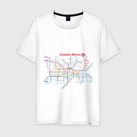 Мужская футболка хлопок с принтом London metro в Петрозаводске, 100% хлопок | прямой крой, круглый вырез горловины, длина до линии бедер, слегка спущенное плечо. | london | london metro | metro | карта метро | карта метро лондона | лондон метро | лондонский метрополитен | лондонское метро | метро | метро в лондоне | метро лондона | метрополитен лондона