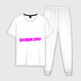 Мужская пижама хлопок с принтом Green Day - логотип в Петрозаводске, 100% хлопок | брюки и футболка прямого кроя, без карманов, на брюках мягкая резинка на поясе и по низу штанин
 | green day