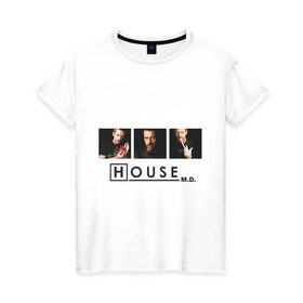 Женская футболка хлопок с принтом House M.D. в Петрозаводске, 100% хлопок | прямой крой, круглый вырез горловины, длина до линии бедер, слегка спущенное плечо | everybody lies | haus | house | все лгут | доктор | хауз | хаус | хью лори