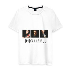 Мужская футболка хлопок с принтом House M.D. в Петрозаводске, 100% хлопок | прямой крой, круглый вырез горловины, длина до линии бедер, слегка спущенное плечо. | everybody lies | haus | house | все лгут | доктор | хауз | хаус | хью лори
